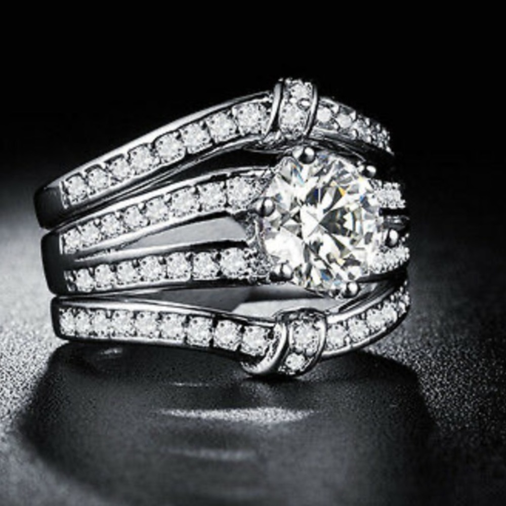 NEW 925 Sterling silver Engagement Diamond ringSet - Picture 5 of 7